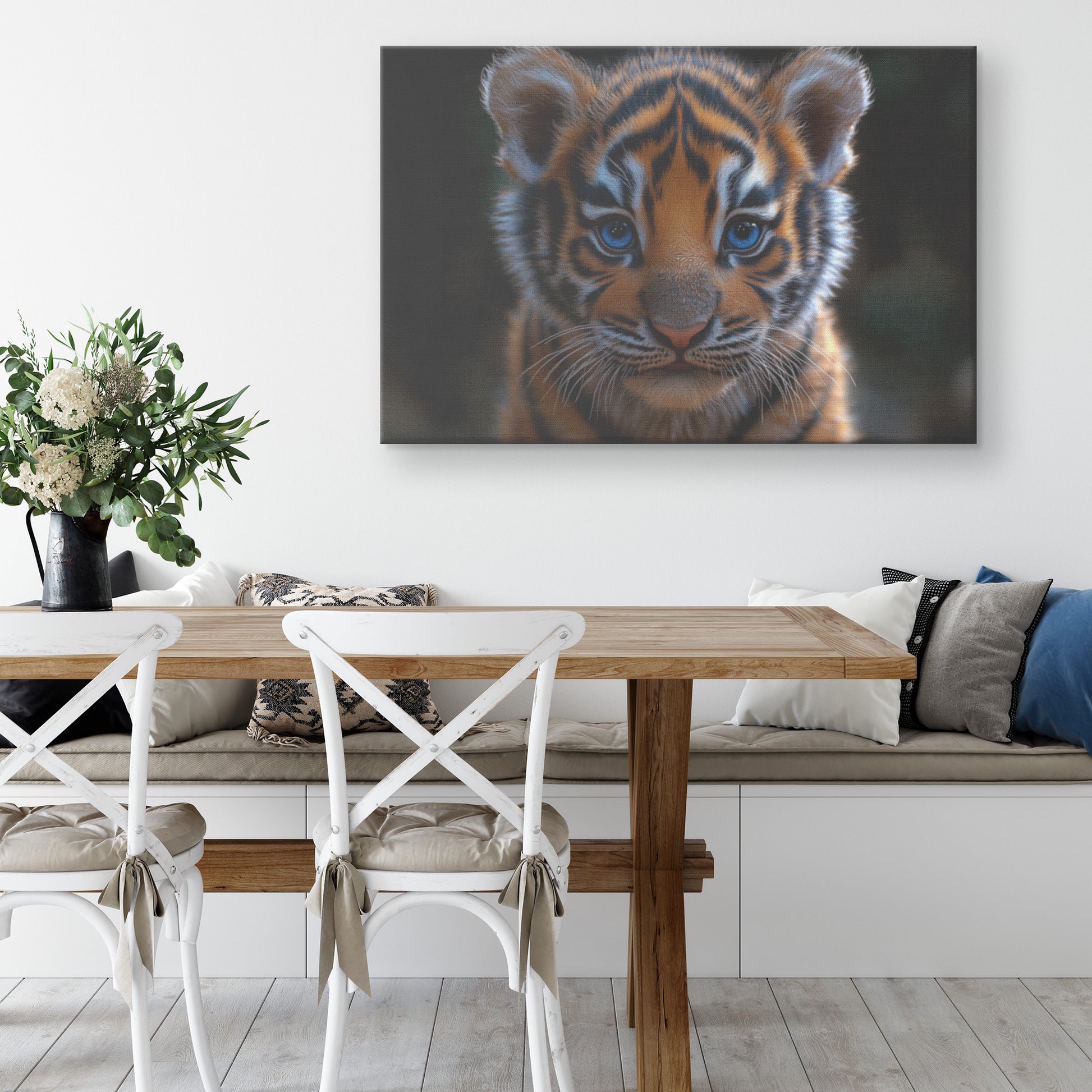 Adorable Baby Tiger Cub with Blue Eyes and Soft Fur Nature Wildlife Canvas Wall Art Decor - Awakening Righteousness