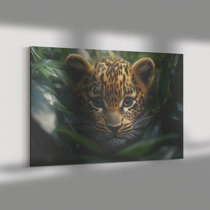 Adorable Leopard Cub Peeking from Leaves in Dense Jungle with Sunlight  Cute Wildlife Art for Home Living Room or Office  Canvas Wall Art Decor - Awakening Righteousness