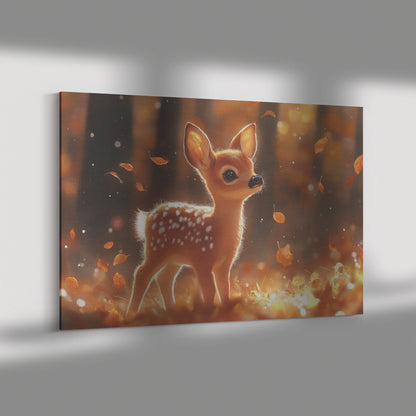 Adorable Little Fawn with White Spots Standing in the Autumn Forest  Cute Wildlife Canvas Wall Art for Living Room Nursery or Home Decor  Canvas Wall Art Decor - Awakening Righteousness