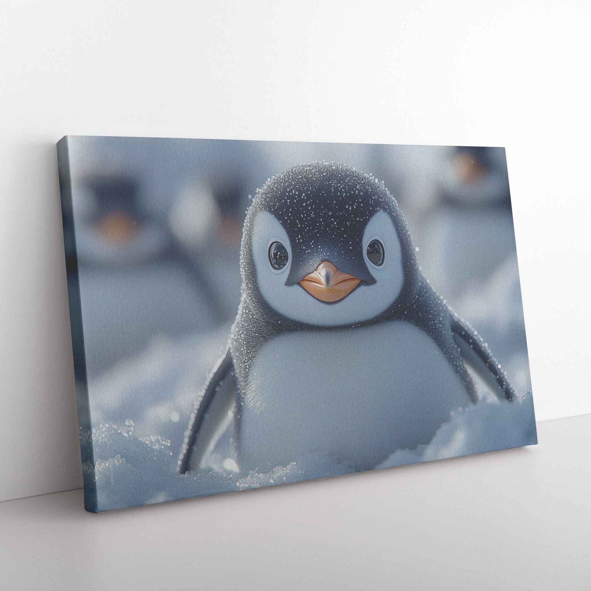 Adorable Penguin Chick Surrounded Snowflakes   Christian Canvas Wall Art Decor