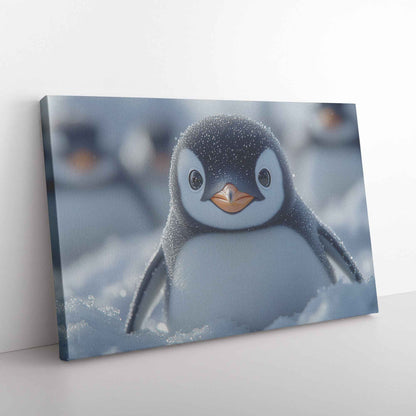 Adorable Penguin Chick Surrounded Snowflakes   Christian Canvas Wall Art Decor