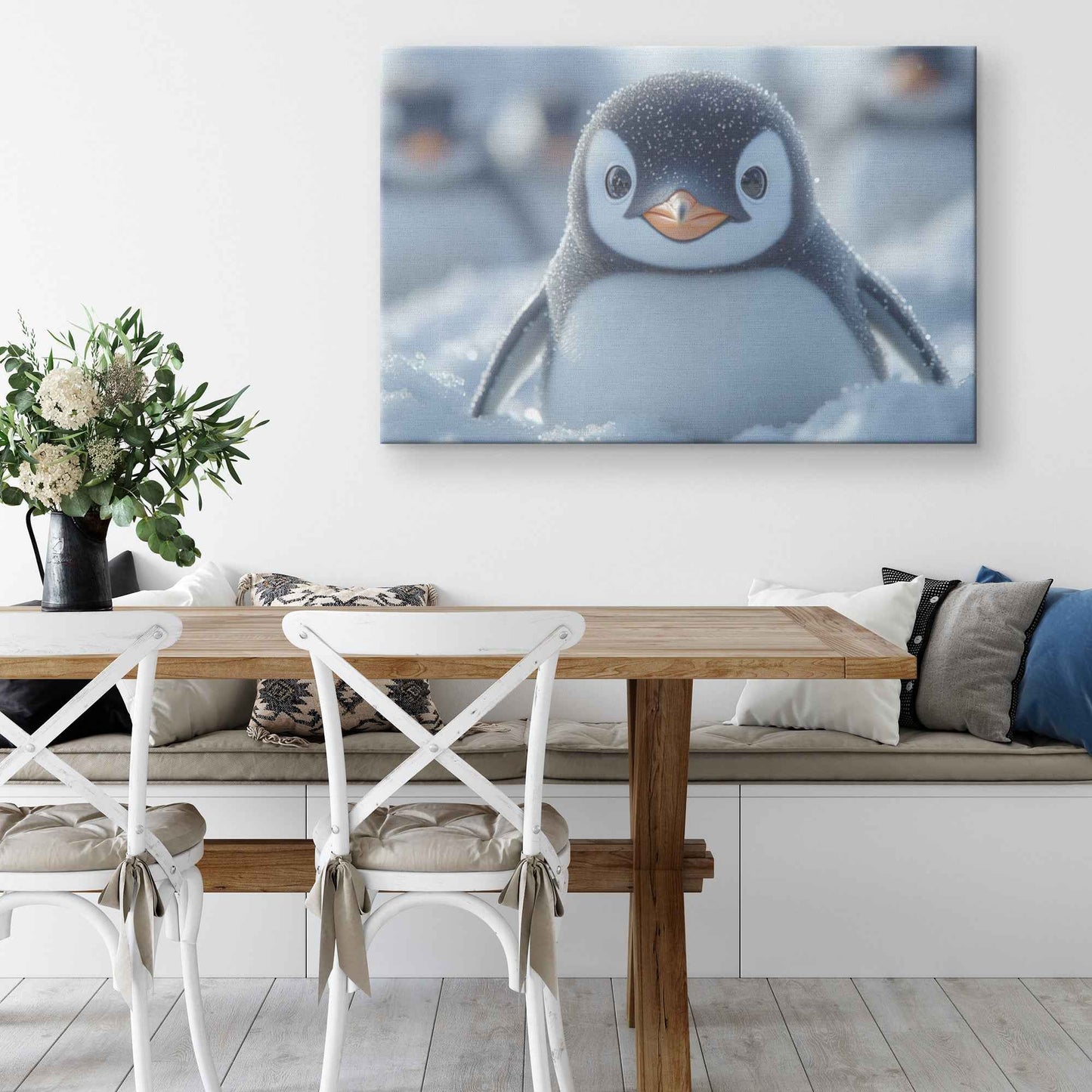Adorable Penguin Chick Surrounded Snowflakes   Christian Canvas Wall Art Decor