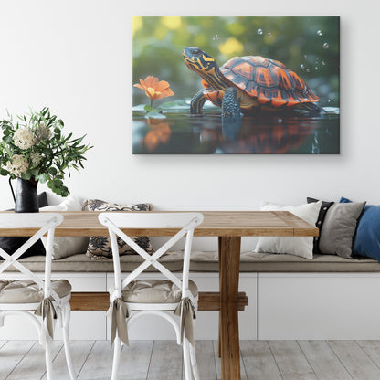 BaTurtle with Blooming Orange Flower in Rain-Kissed Greenery   Christian Canvas Wall Art Decor - Awakening Righteousness