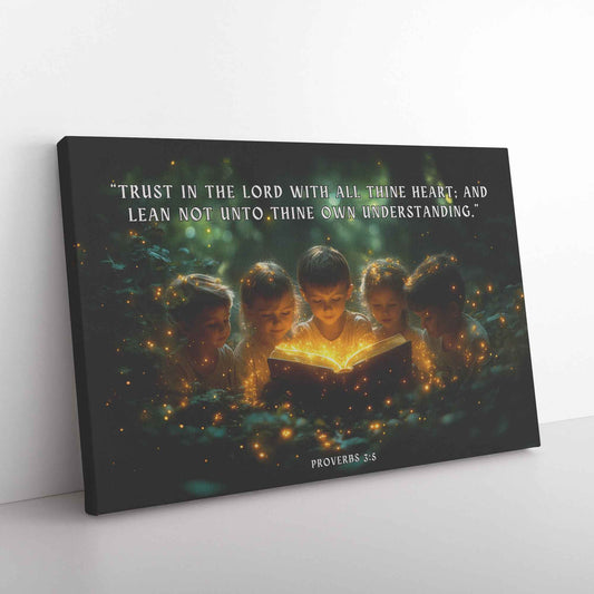 Bible Adventures Children Reading The Bible Together Canvas Art DecorTrust in the LORD with all thine heart; and lean not unto thine own understanding.