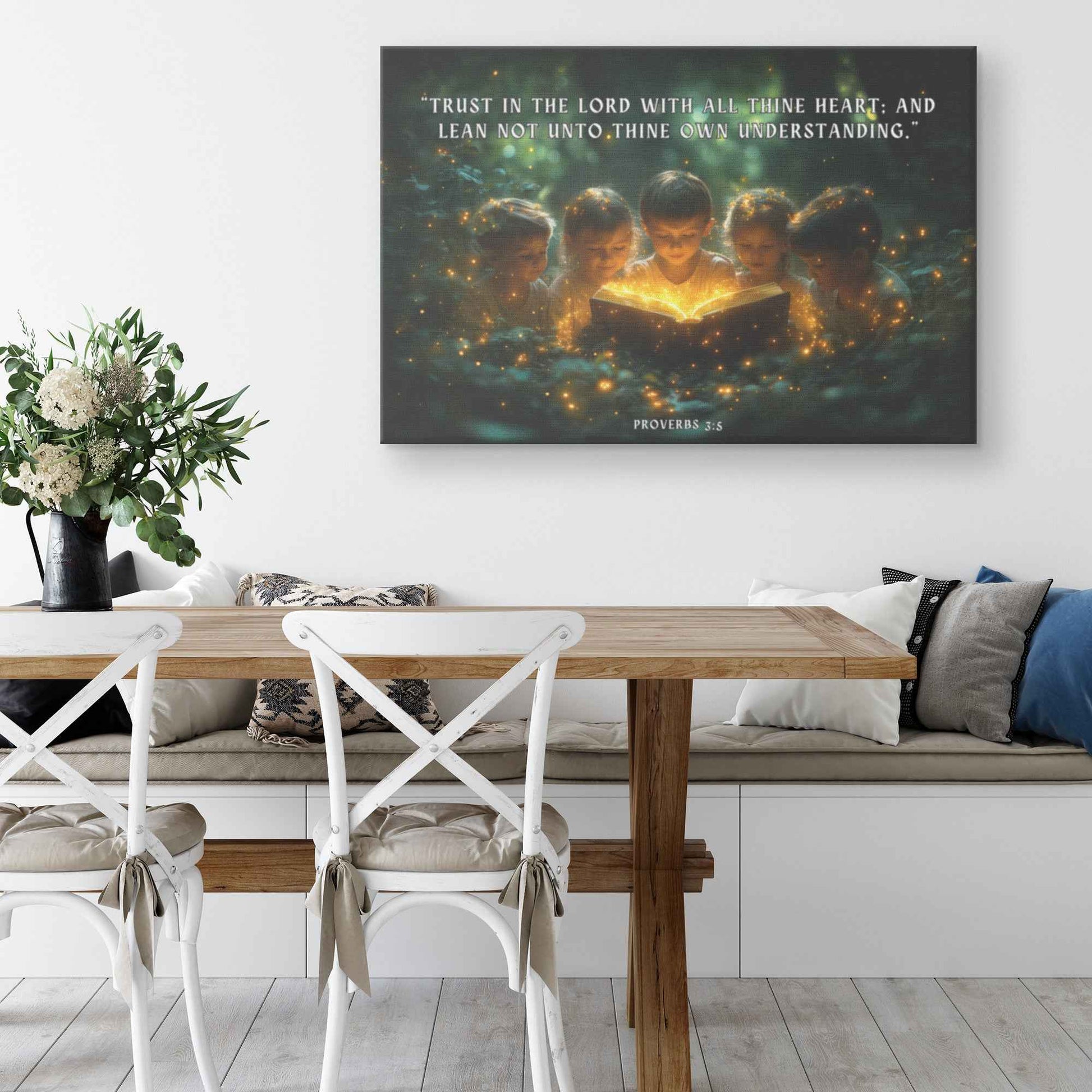 Bible Adventures Children Reading The Bible Together Canvas Art DecorTrust in the LORD with all thine heart; and lean not unto thine own understanding.