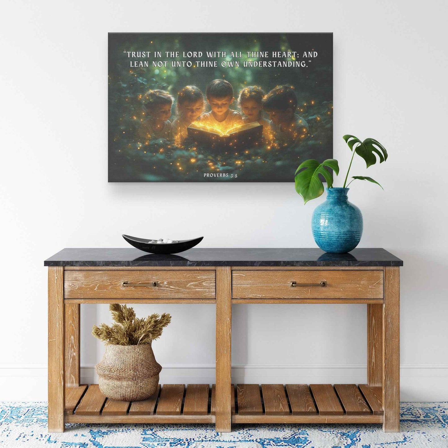 Bible Adventures Children Reading The Bible Together Canvas Art DecorTrust in the LORD with all thine heart; and lean not unto thine own understanding.