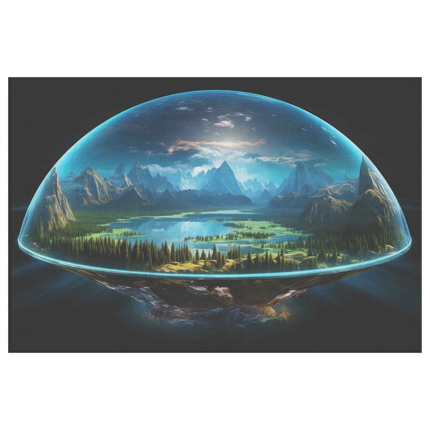Biblical Flat Earth With Firmament Dome Christian Rectangle Canvas Wall Art Piece