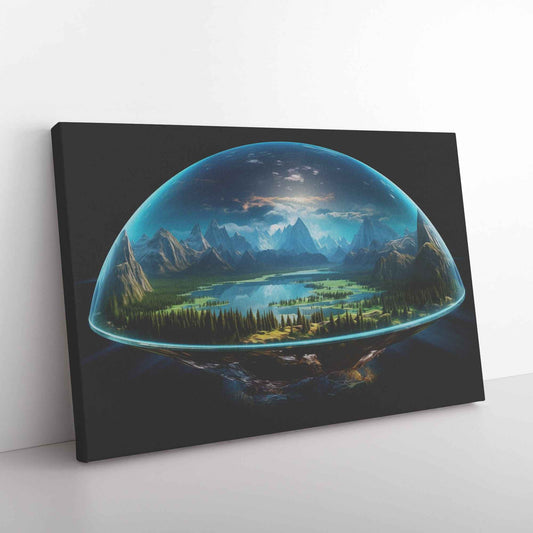 Biblical Flat Earth With Firmament Dome Christian Rectangle Canvas Wall Art Piece