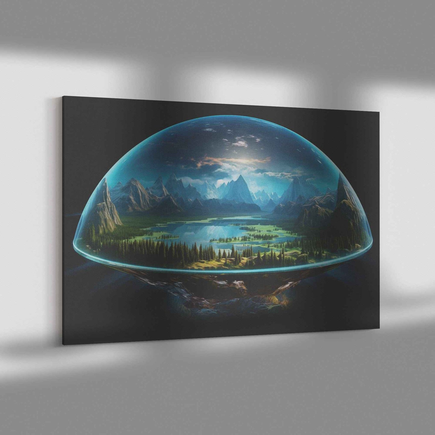 Biblical Flat Earth With Firmament Dome Christian Rectangle Canvas Wall Art Piece