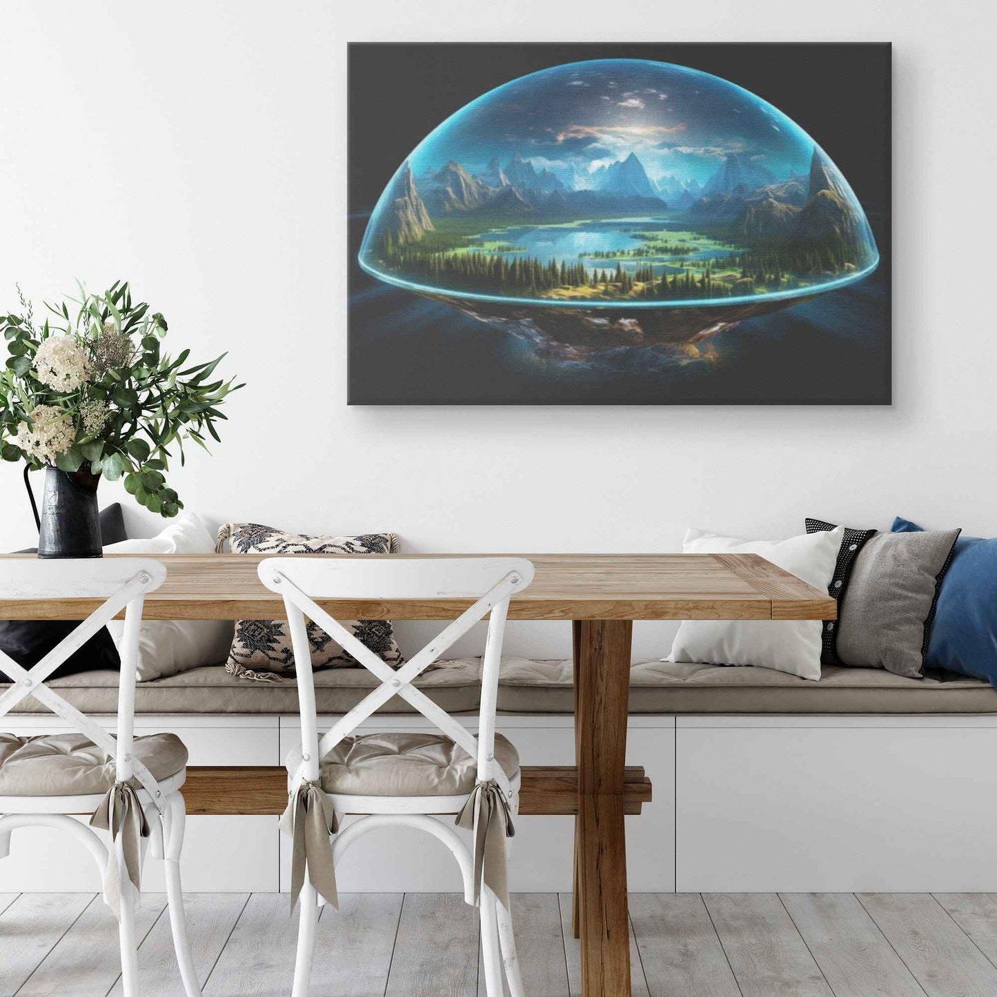 Biblical Flat Earth With Firmament Dome Christian Rectangle Canvas Wall Art Piece