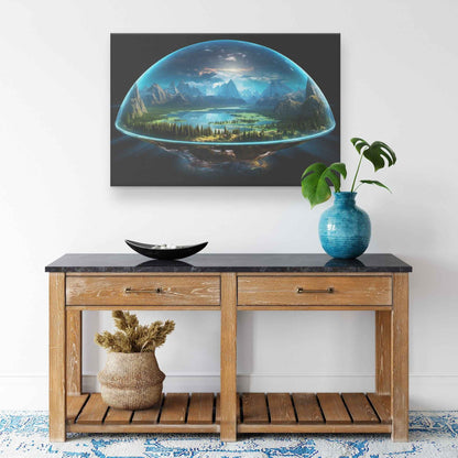 Biblical Flat Earth With Firmament Dome Christian Rectangle Canvas Wall Art Piece