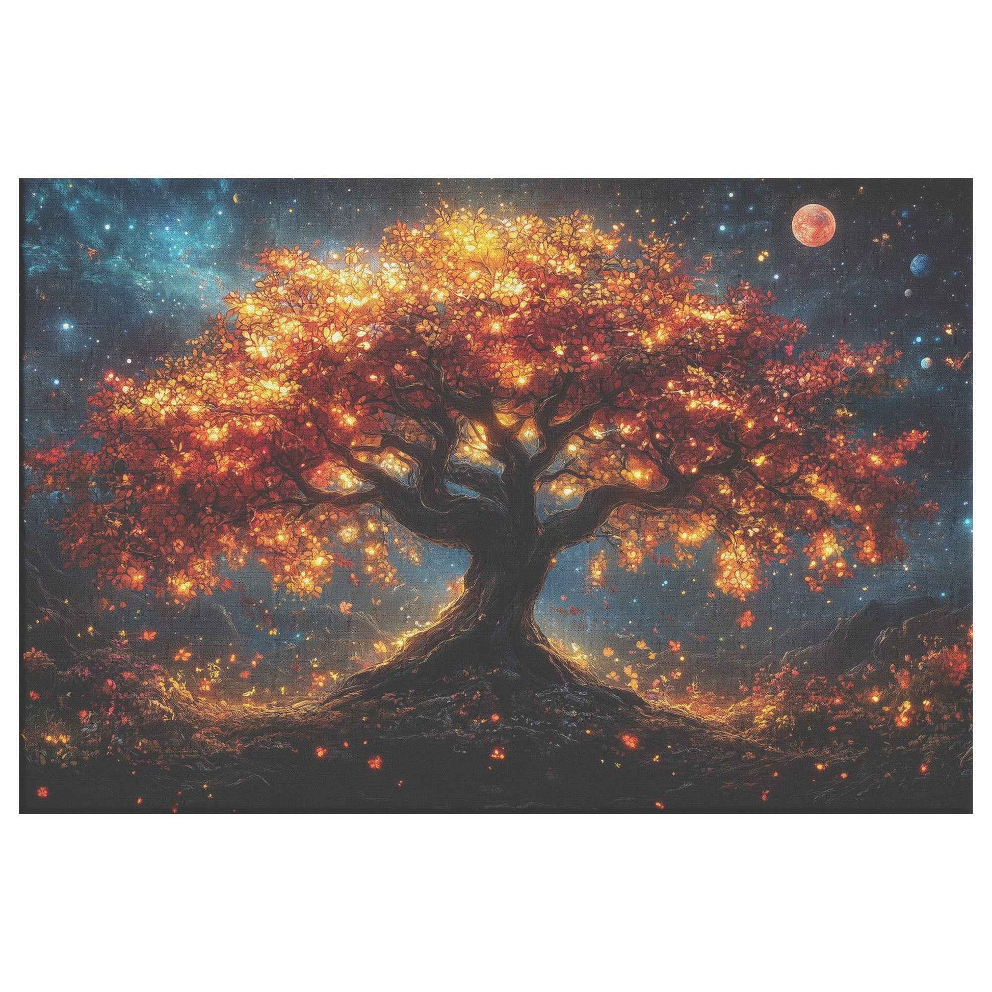Captivating Tree of Life with Autumn Leaves and Celestial Glow   Enchanting Christian Canvas Wall Art Decor