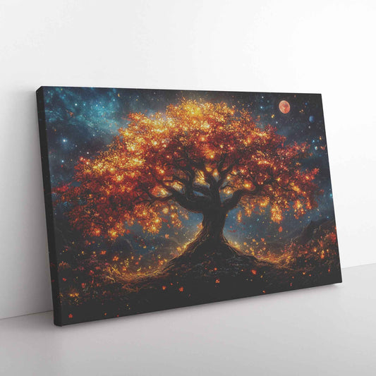 Captivating Tree of Life with Autumn Leaves and Celestial Glow   Enchanting Christian Canvas Wall Art Decor