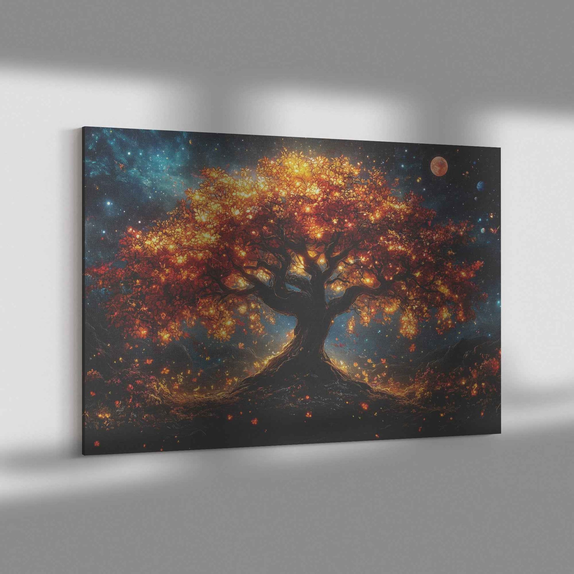 Captivating Tree of Life with Autumn Leaves and Celestial Glow   Enchanting Christian Canvas Wall Art Decor