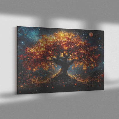Captivating Tree of Life with Autumn Leaves and Celestial Glow   Enchanting Christian Canvas Wall Art Decor