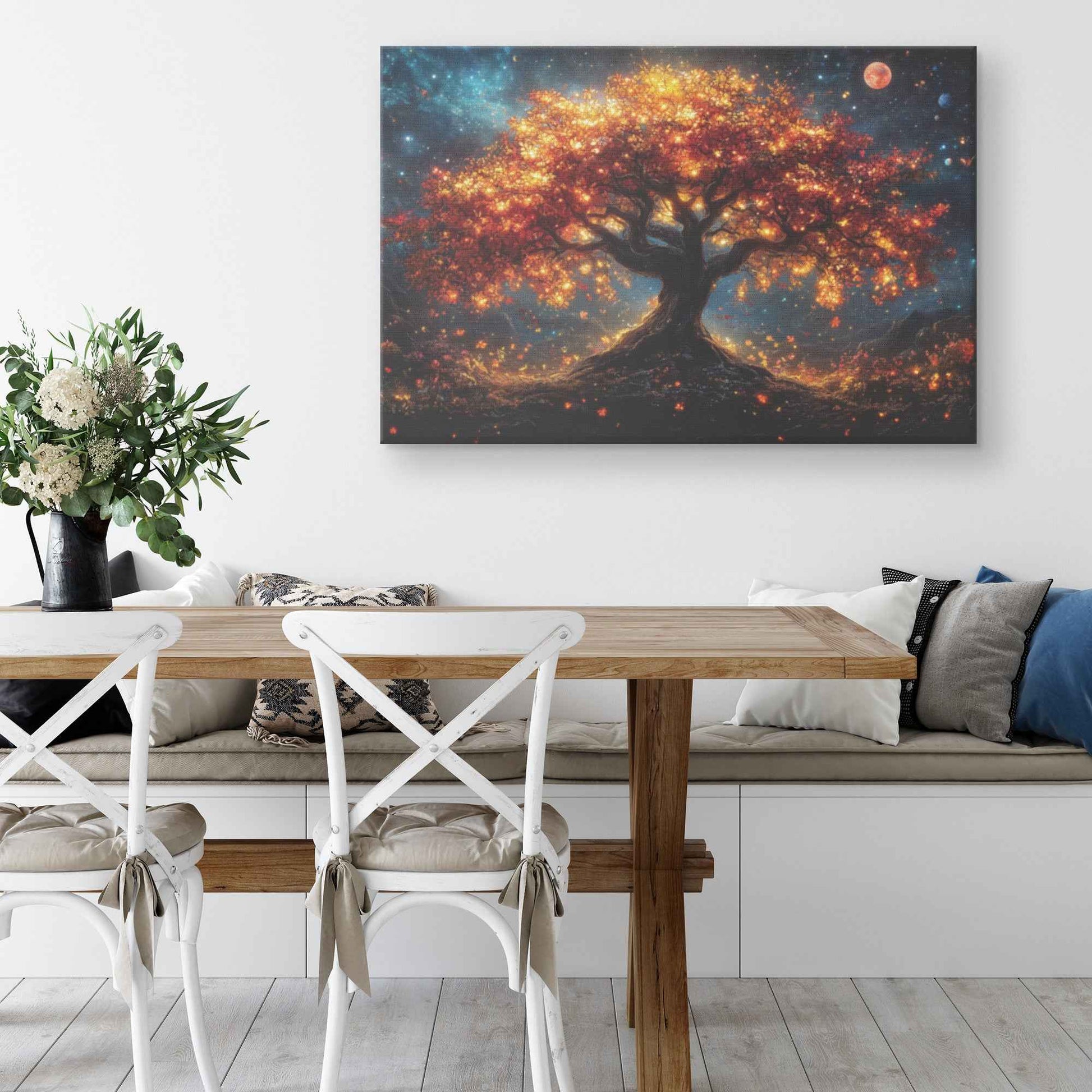 Captivating Tree of Life with Autumn Leaves and Celestial Glow   Enchanting Christian Canvas Wall Art Decor