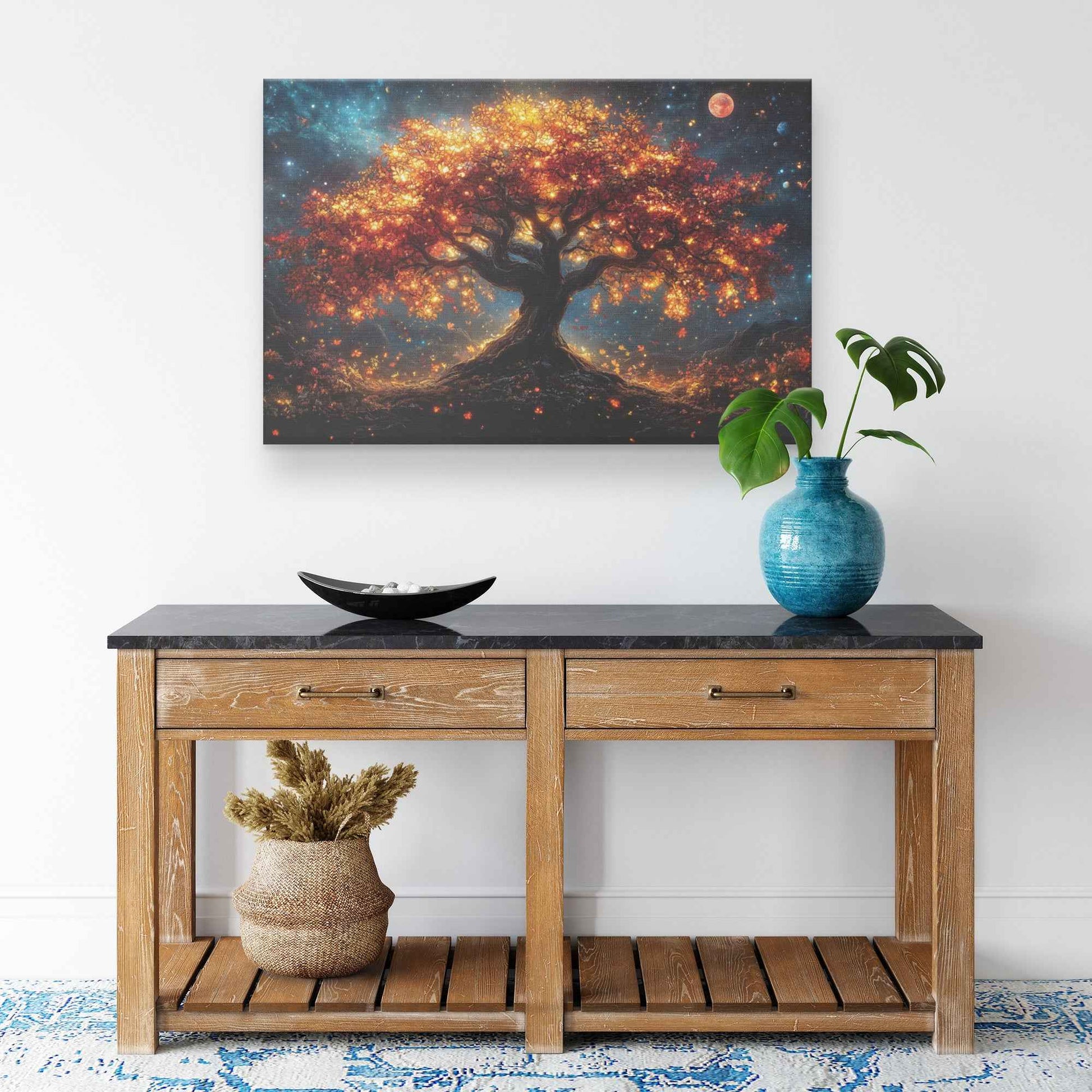 Captivating Tree of Life with Autumn Leaves and Celestial Glow   Enchanting Christian Canvas Wall Art Decor