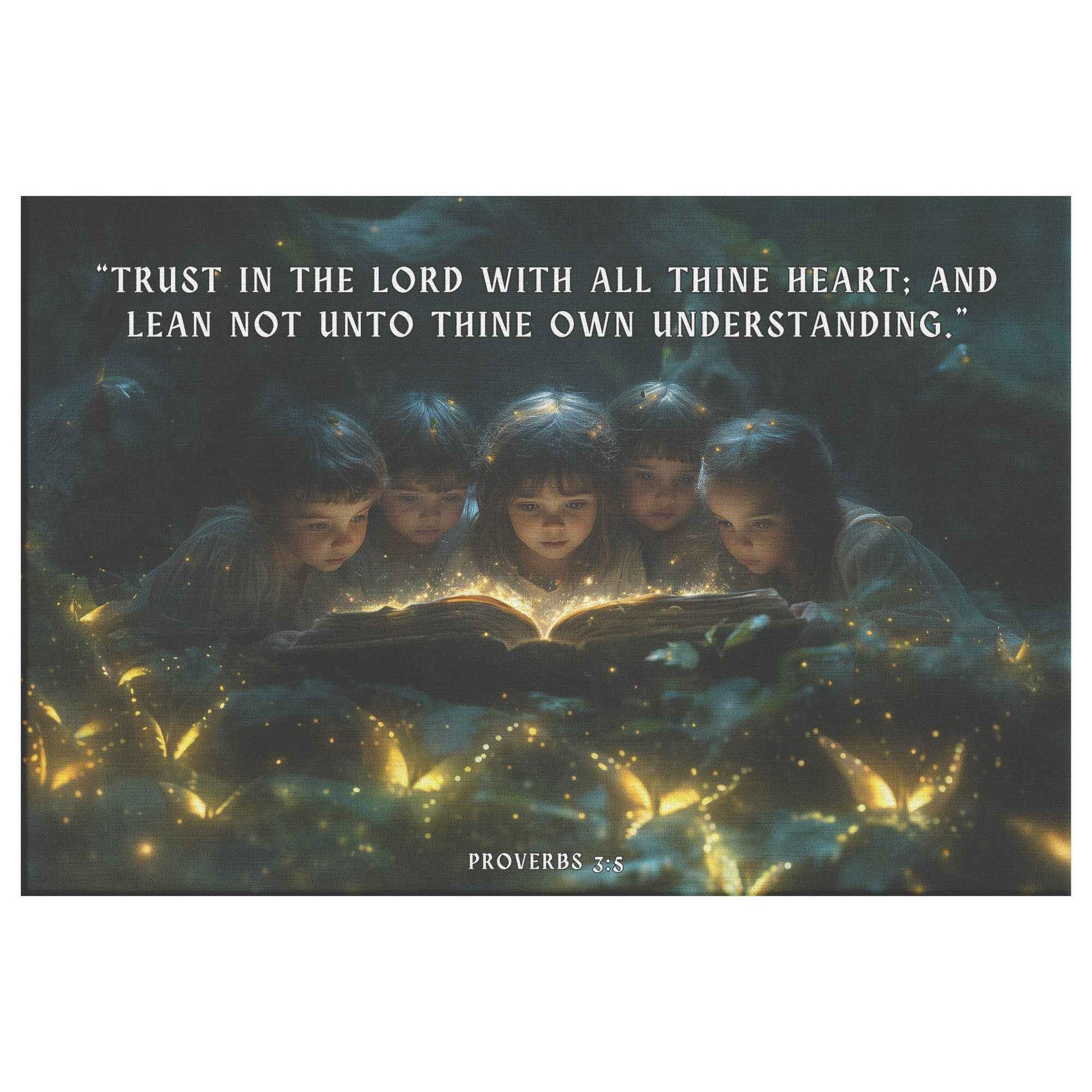 Children Reading The Glowing Bible Word Of God With Proverbs 35 Scripture Bible Adventures Canvas Wall Art Decor