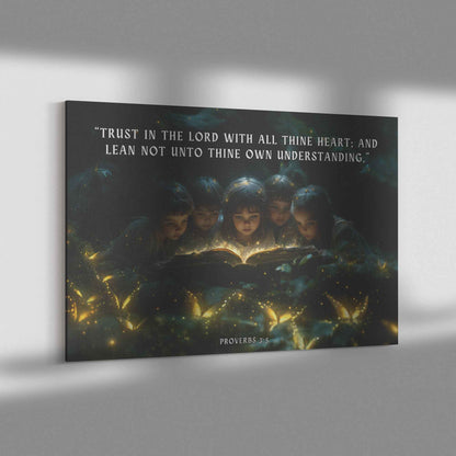 Children Reading The Glowing Bible Word Of God With Proverbs 35 Scripture Bible Adventures Canvas Wall Art Decor