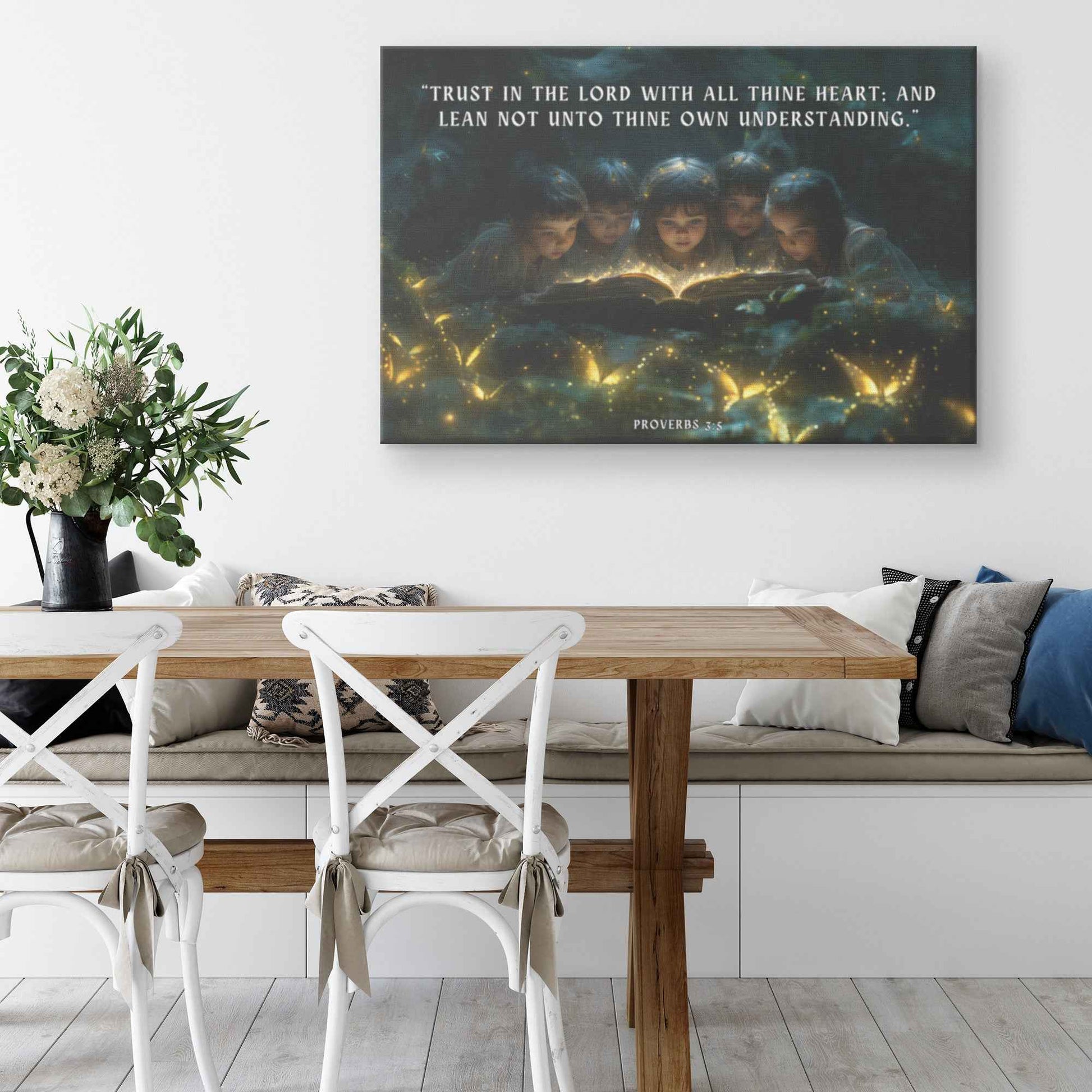 Children Reading The Glowing Bible Word Of God With Proverbs 35 Scripture Bible Adventures Canvas Wall Art Decor