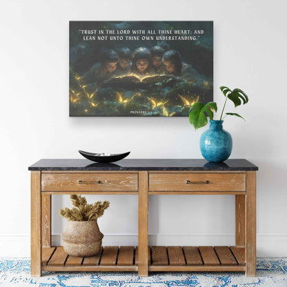 Children Reading The Glowing Bible Word Of God With Proverbs 35 Scripture Bible Adventures Canvas Wall Art Decor