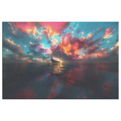 Colorful Sunset Over the Ocean with Noah's Ark   Christian Canvas Wall Decor