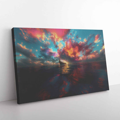 Colorful Sunset Over the Ocean with Noah's Ark   Christian Canvas Wall Decor