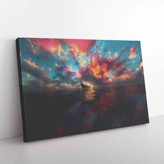 Colorful Sunset Over the Ocean with Noah's Ark   Christian Canvas Wall Decor