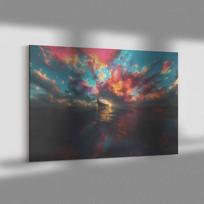 Colorful Sunset Over the Ocean with Noah's Ark   Christian Canvas Wall Decor