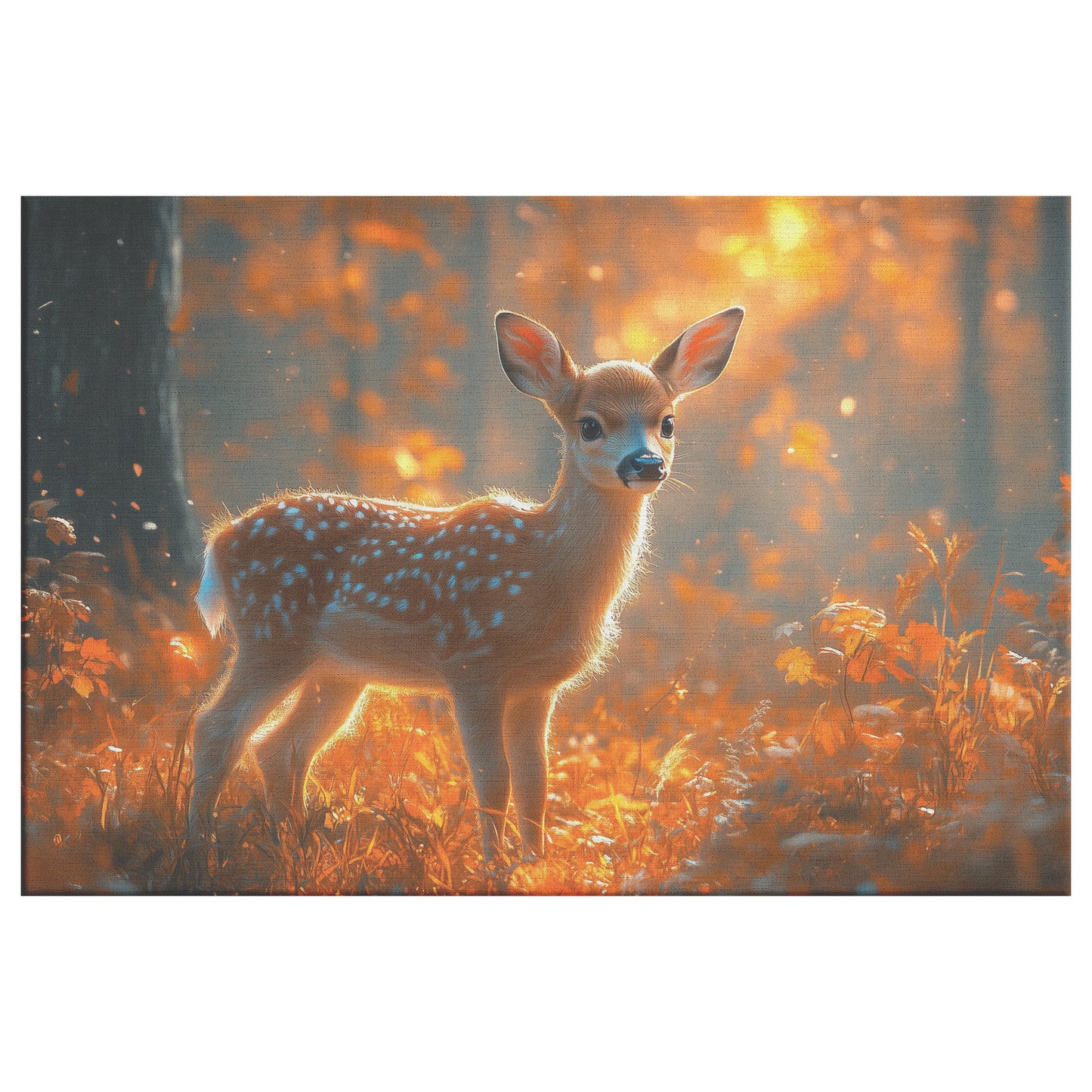 Cute Baby Deer in Autumn Forest with Orange Leaves and Flowers   Christian Canvas Wall Art Decor - Awakening Righteousness