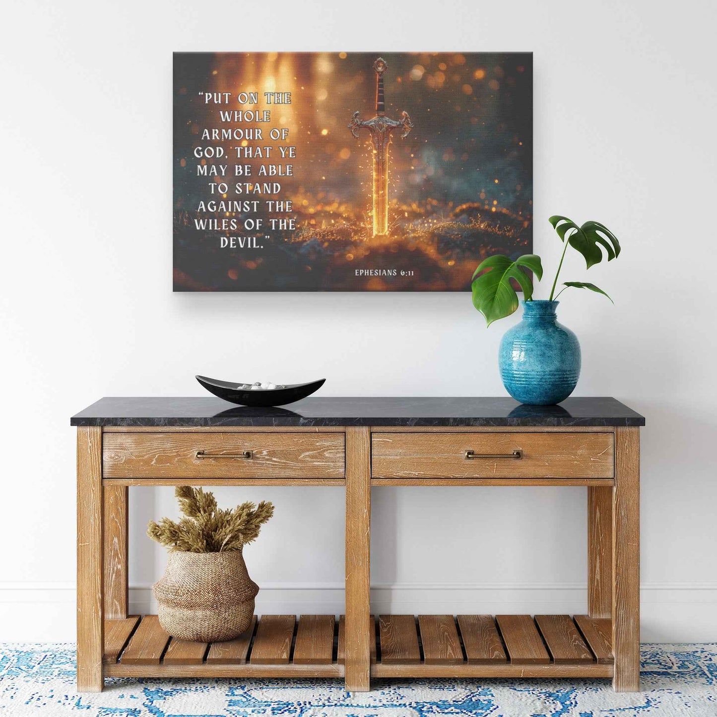 Divine Strength and Protection The Shining Sword Ephesians 611    Christian Canvas Wall Art Decor