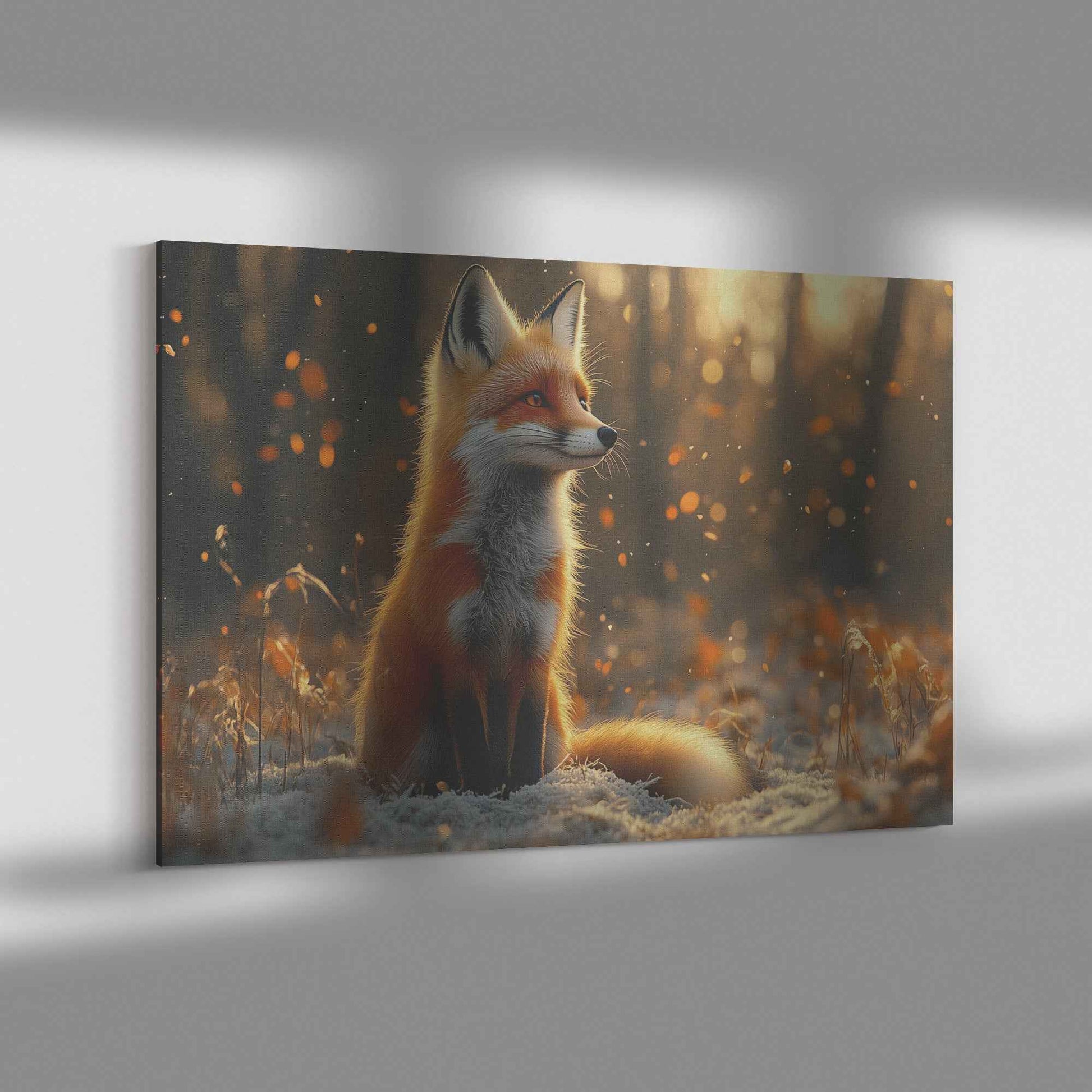 Enchanted Fox in Golden Forest   Christian Canvas Wall Art Decor