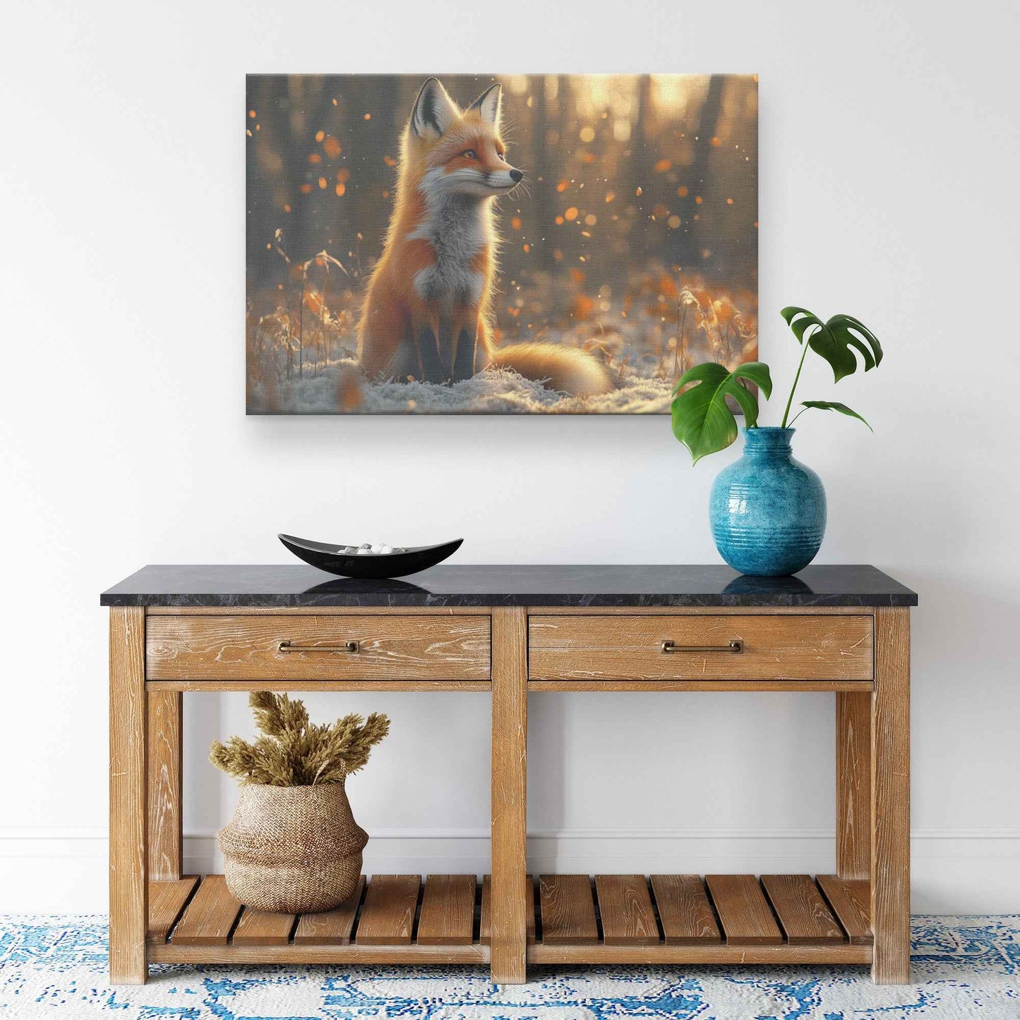 Enchanted Fox in Golden Forest   Christian Canvas Wall Art Decor