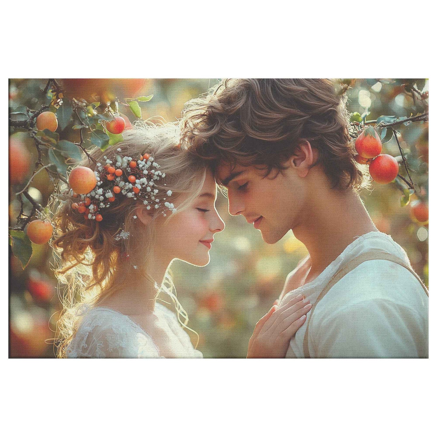 Eternal Love Adam and Eve Embraced in a Dreamy Orchard of Apple Trees   Romantic Canvas Wall Art Decor