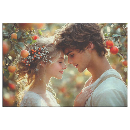Eternal Love Adam and Eve Embraced in a Dreamy Orchard of Apple Trees   Romantic Canvas Wall Art Decor