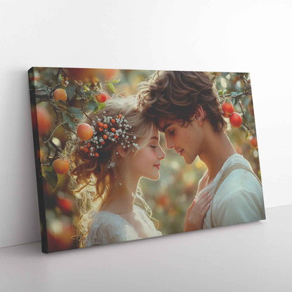 Eternal Love Adam and Eve Embraced in a Dreamy Orchard of Apple Trees   Romantic Canvas Wall Art Decor