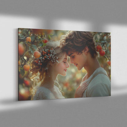 Eternal Love Adam and Eve Embraced in a Dreamy Orchard of Apple Trees   Romantic Canvas Wall Art Decor