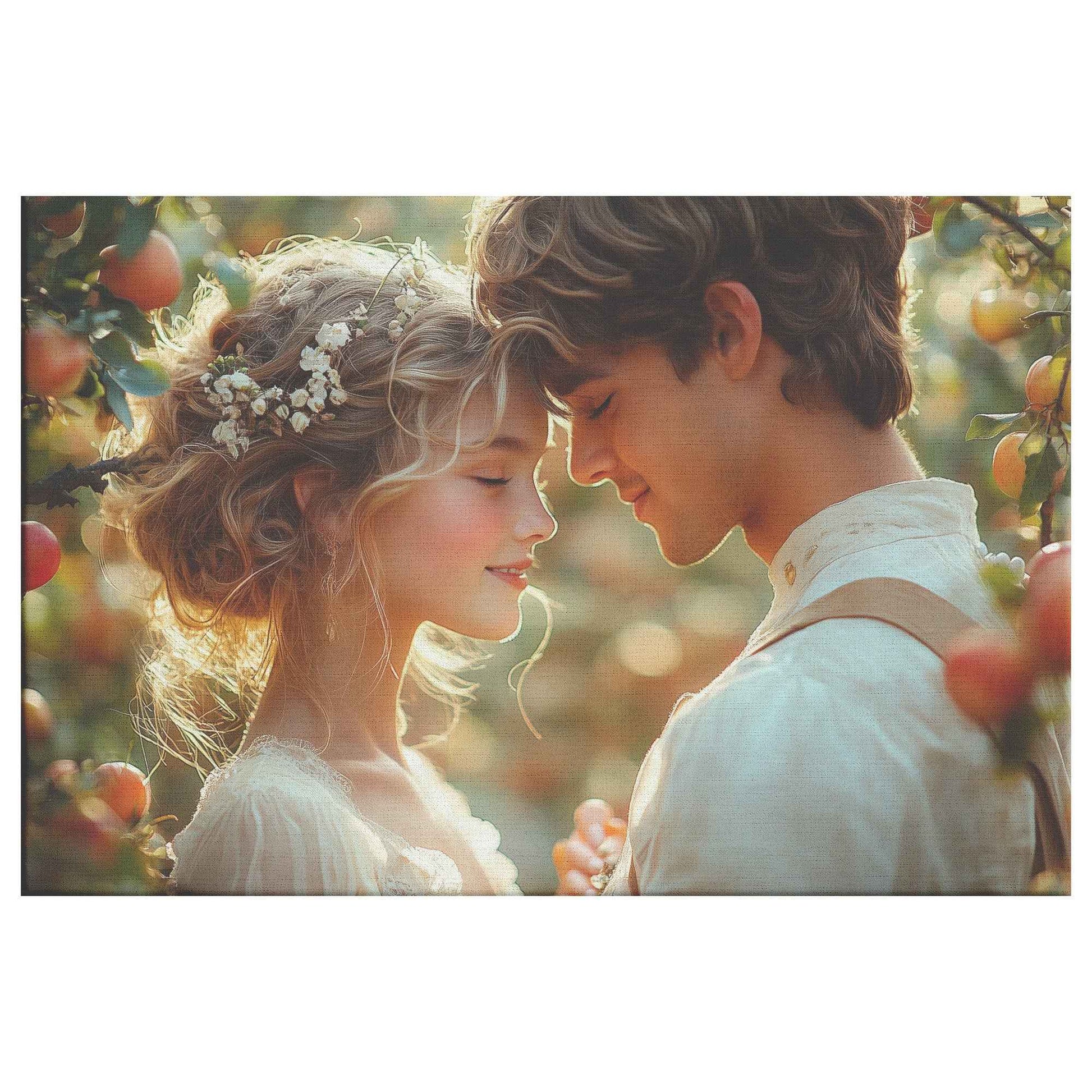 Eternal Love Adam and Eve in a Blossoming Apple Orchard   Romantic Canvas Wall Art Decor
