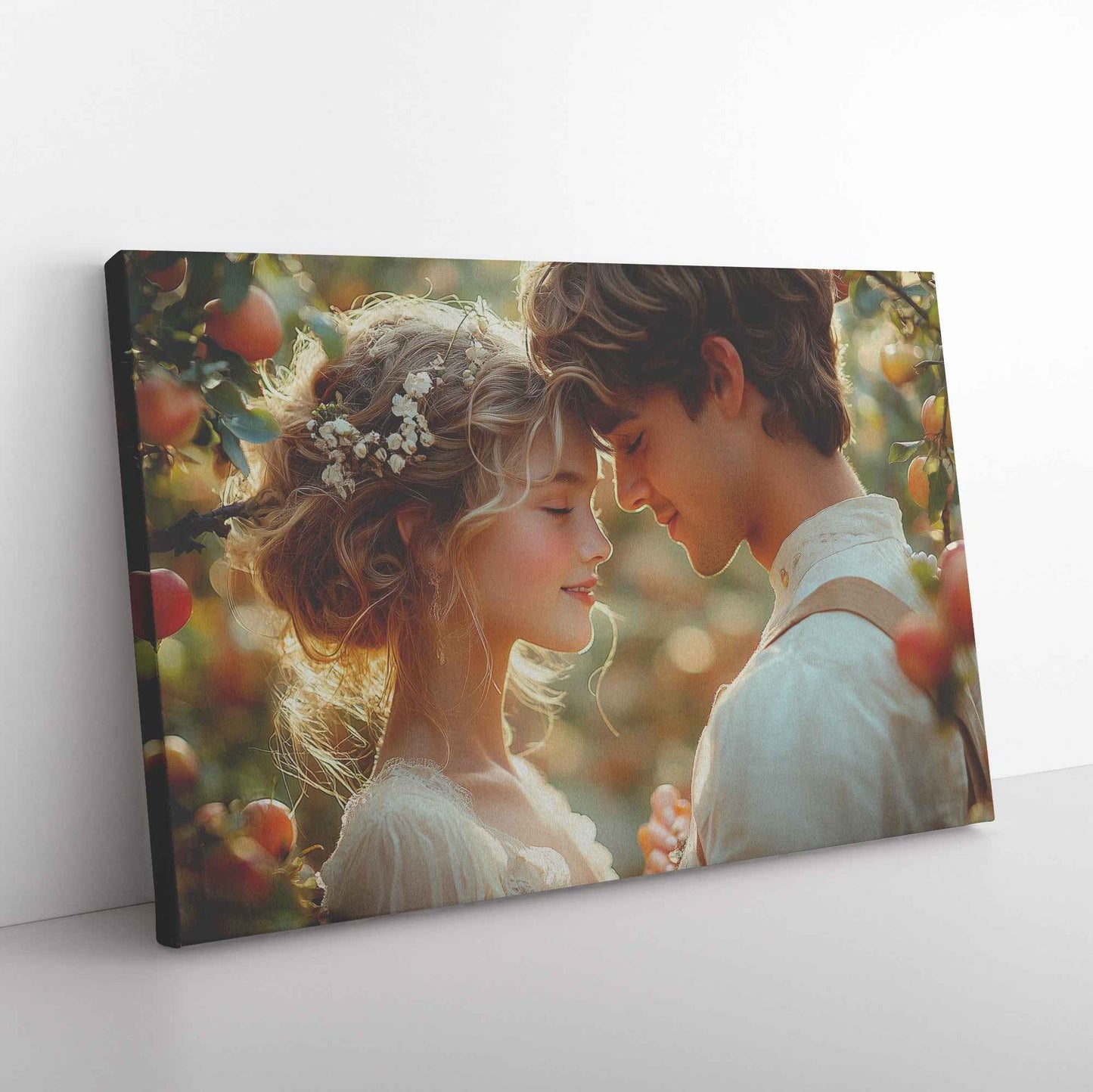 Eternal Love Adam and Eve in a Blossoming Apple Orchard   Romantic Canvas Wall Art Decor