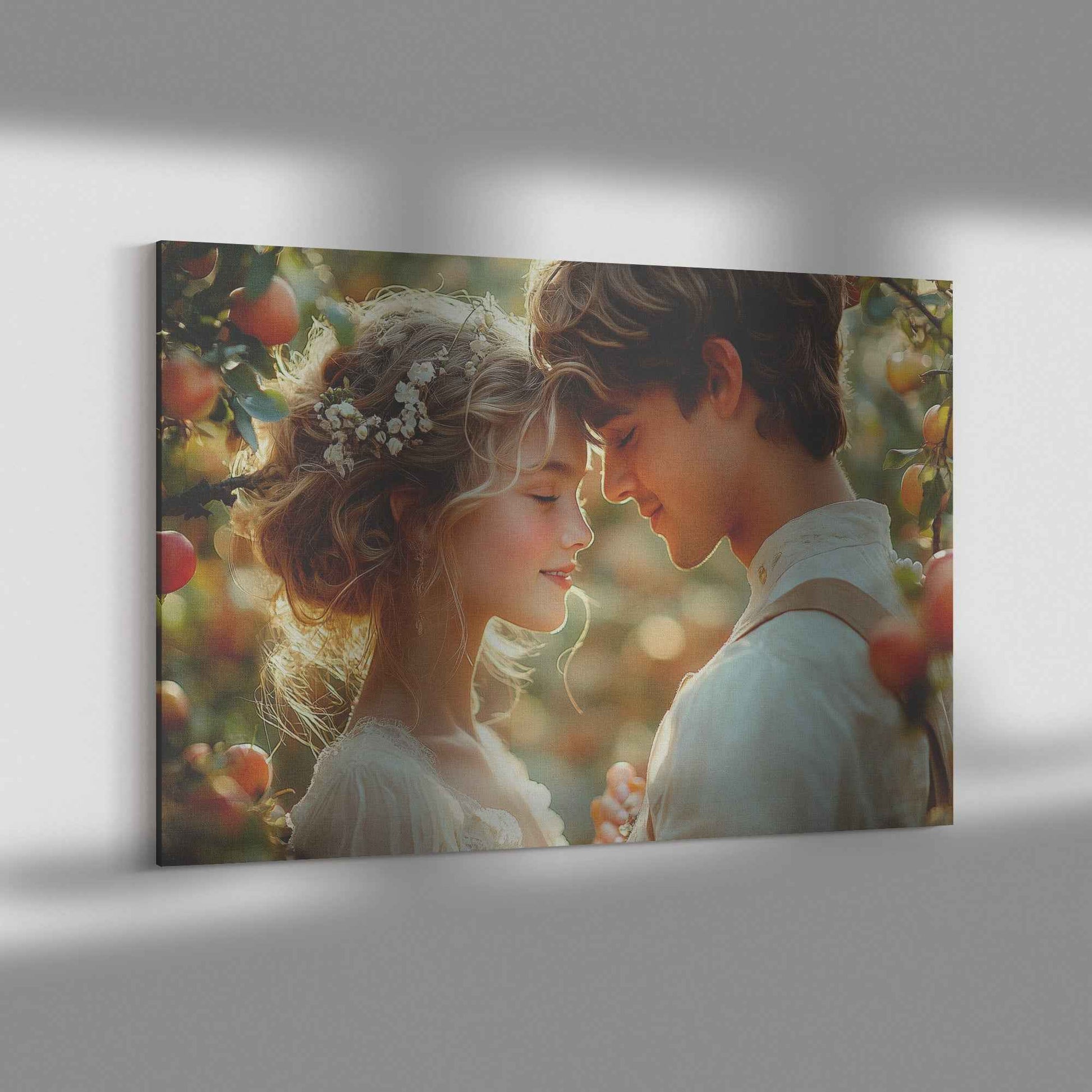 Eternal Love Adam and Eve in a Blossoming Apple Orchard   Romantic Canvas Wall Art Decor
