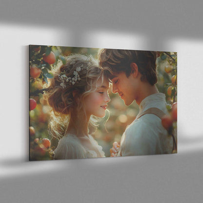 Eternal Love Adam and Eve in a Blossoming Apple Orchard   Romantic Canvas Wall Art Decor