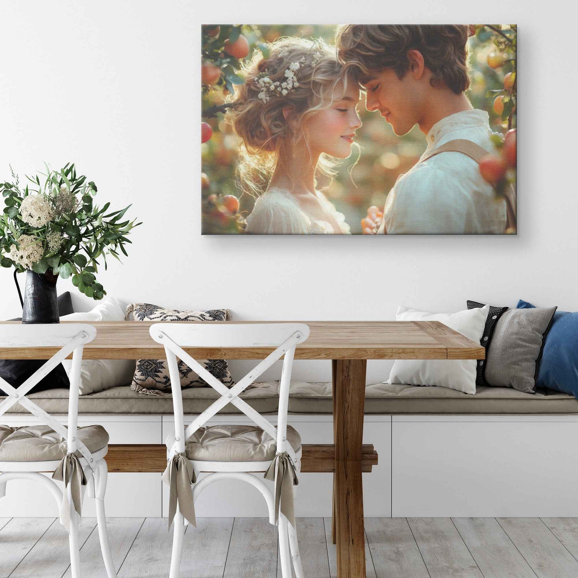 Eternal Love Adam and Eve in a Blossoming Apple Orchard   Romantic Canvas Wall Art Decor