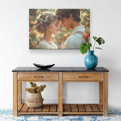 Eternal Love Adam and Eve in a Blossoming Apple Orchard   Romantic Canvas Wall Art Decor