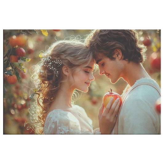 Eve and Adam A Timeless Love Under Sunlit Apple Trees   Enchanting Canvas Wall Art Decor