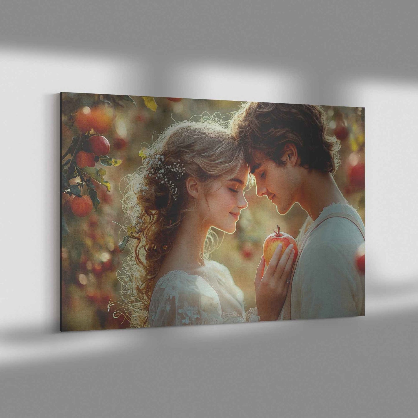 Eve and Adam A Timeless Love Under Sunlit Apple Trees   Enchanting Canvas Wall Art Decor