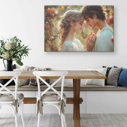 Eve and Adam A Timeless Love Under Sunlit Apple Trees   Enchanting Canvas Wall Art Decor