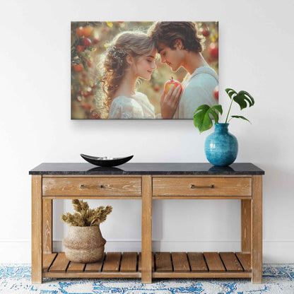 Eve and Adam A Timeless Love Under Sunlit Apple Trees   Enchanting Canvas Wall Art Decor