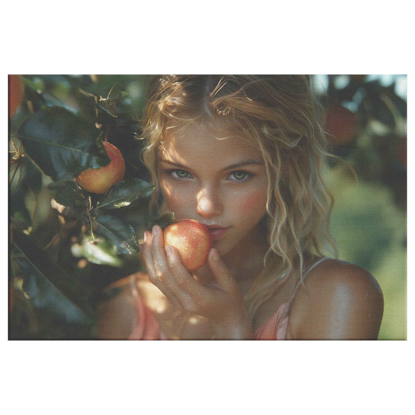 Eve's Temptation Enchanting Beauty in the Orchard   Captivating Canvas Wall Art Decor