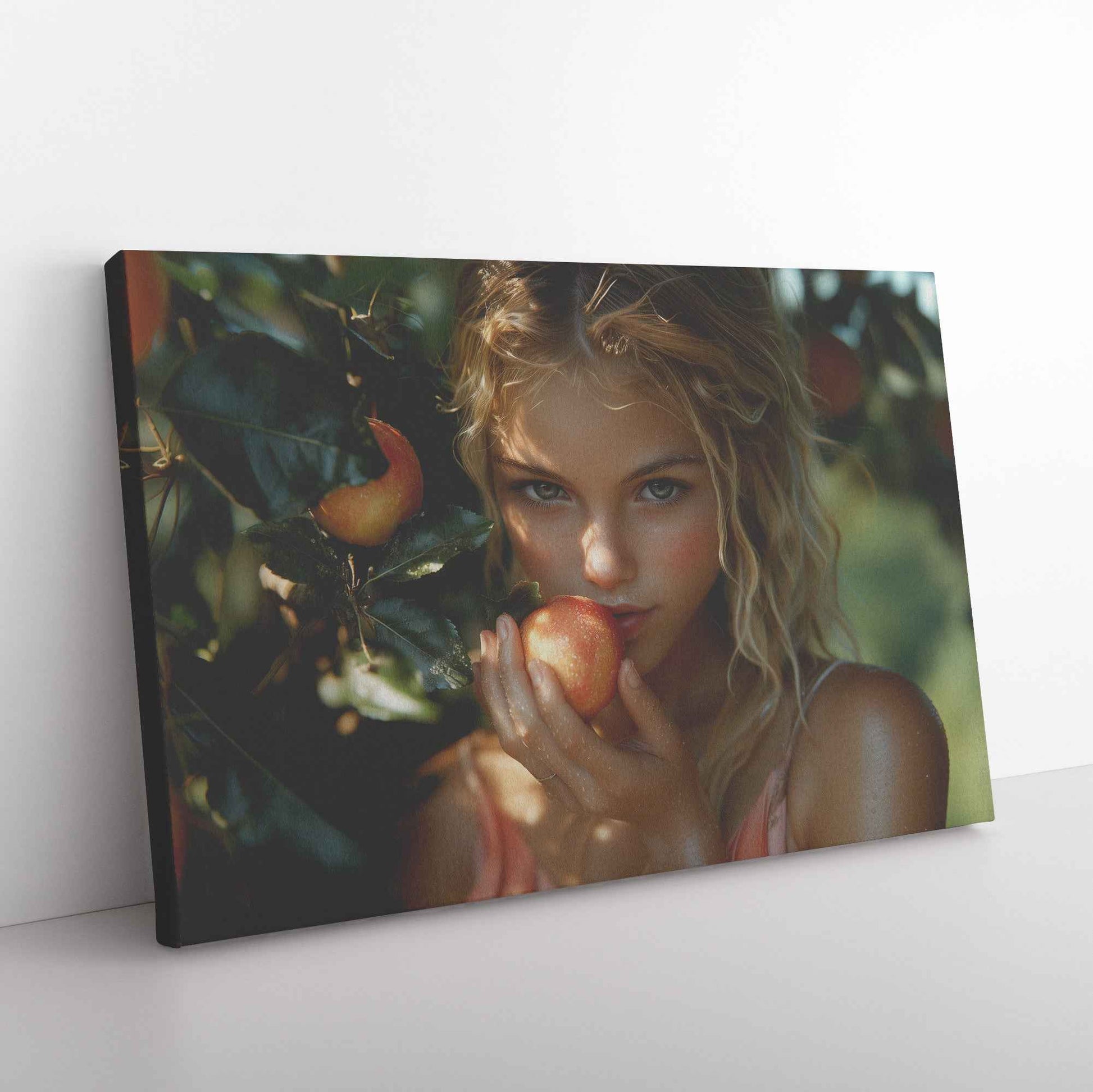Eve's Temptation Enchanting Beauty in the Orchard   Captivating Canvas Wall Art Decor