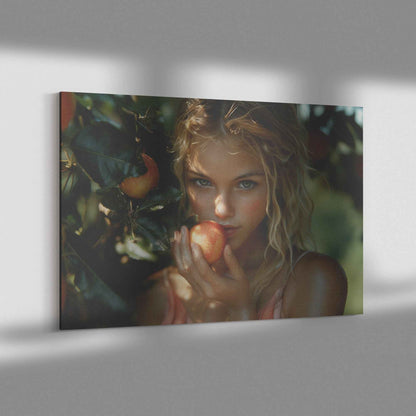 Eve's Temptation Enchanting Beauty in the Orchard   Captivating Canvas Wall Art Decor